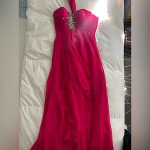 Night Moves Hot Pink Single Strap Prom Gown